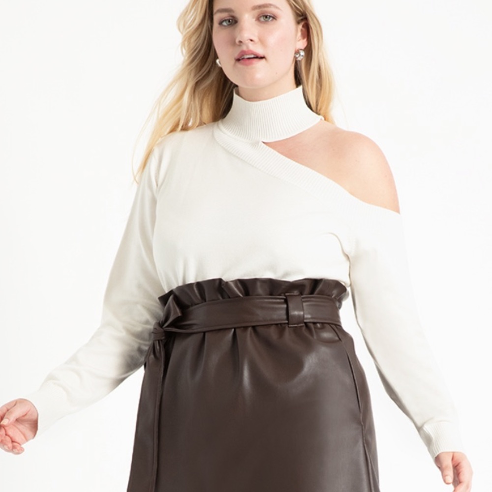 White cold shoulder sweater